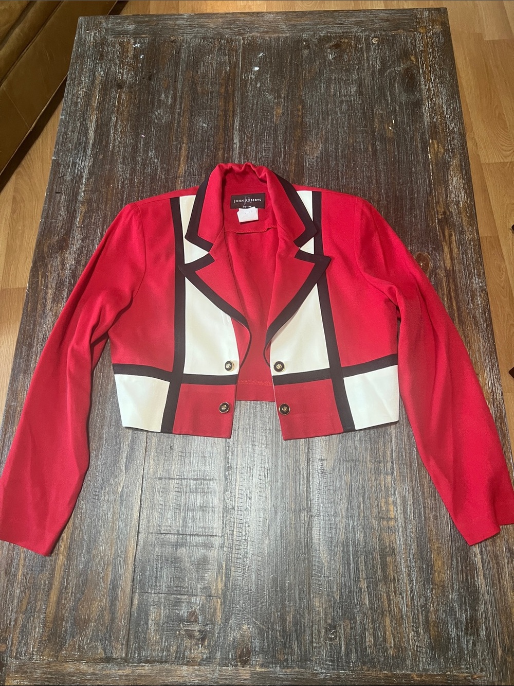 Vintage John Roberts Red & White Cropped Blazer Jacket